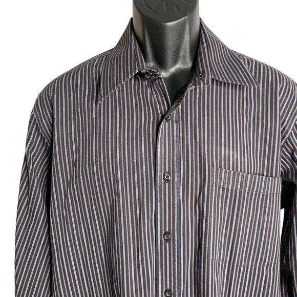 Michael Brandon Button Up Long Sleeve Shirt L Blue Striped Chest Pocket Collared - Picture 2 of 6